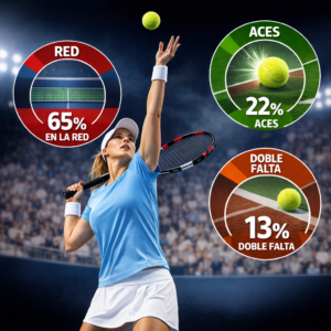 Jugador de tenis ejecutando un servicio con gráfic
