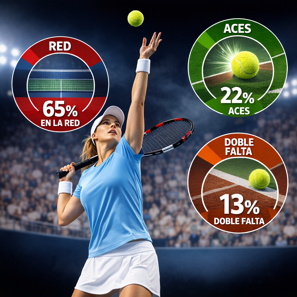 Jugador de tenis ejecutando un servicio con gráfic